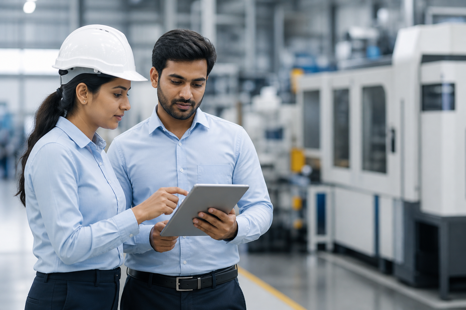 Engineering professionals in an industrial setting